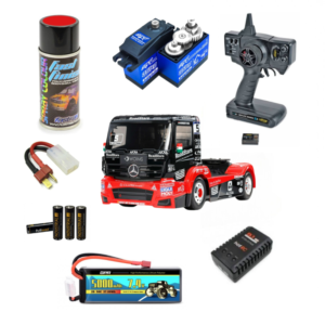 Pack Completo Camión RC MB Actros MP4 (TT-01E) 1/14 con Servo, Batería y Cargador - Tamiya